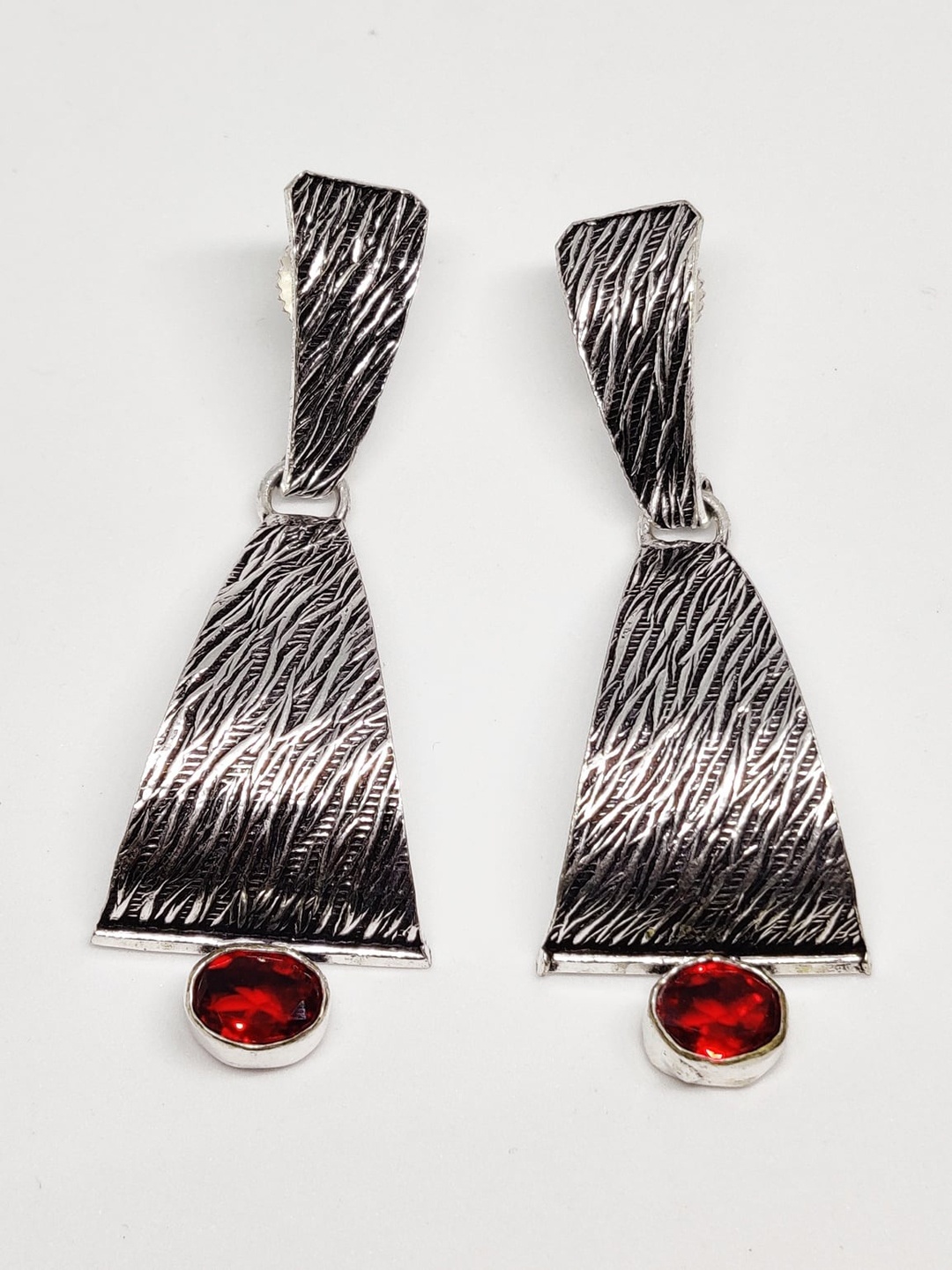 

EL REGALO Silver-Toned Triangular Drop Earrings