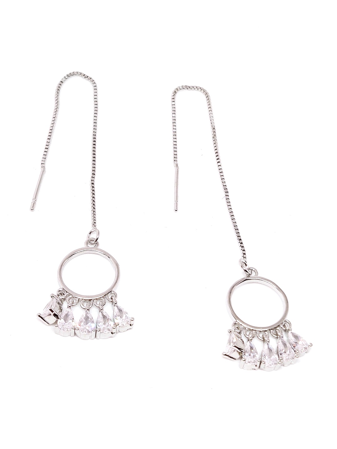 

EL REGALO Silver-Toned Circular Drop Earrings