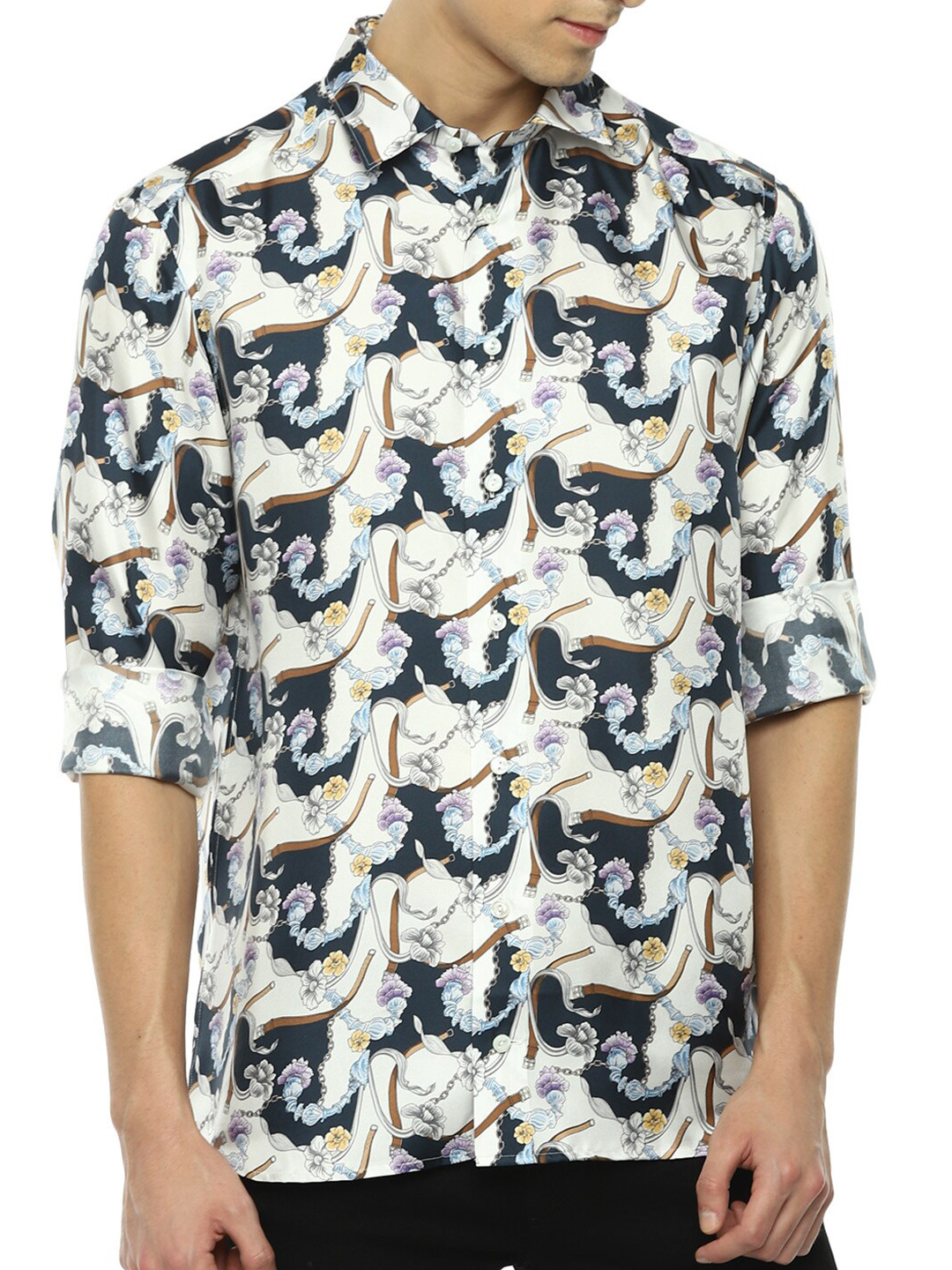 

Eton Men White & Green Casual Printed Formal Shirt