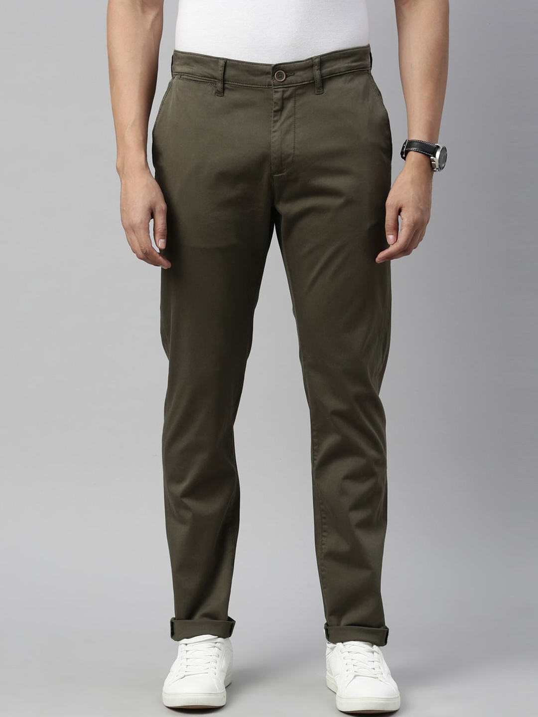 

American Bull Men Olive Green Slim Fit Trousers