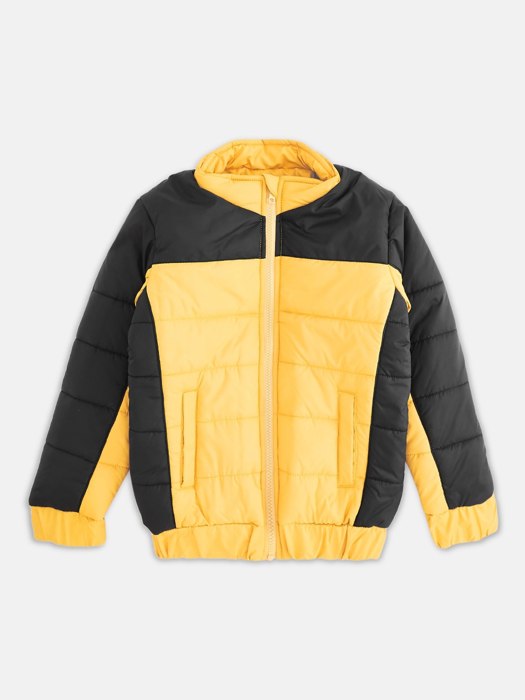 

Pantaloons Junior Boys Yellow Black Colourblocked Puffer Jacket