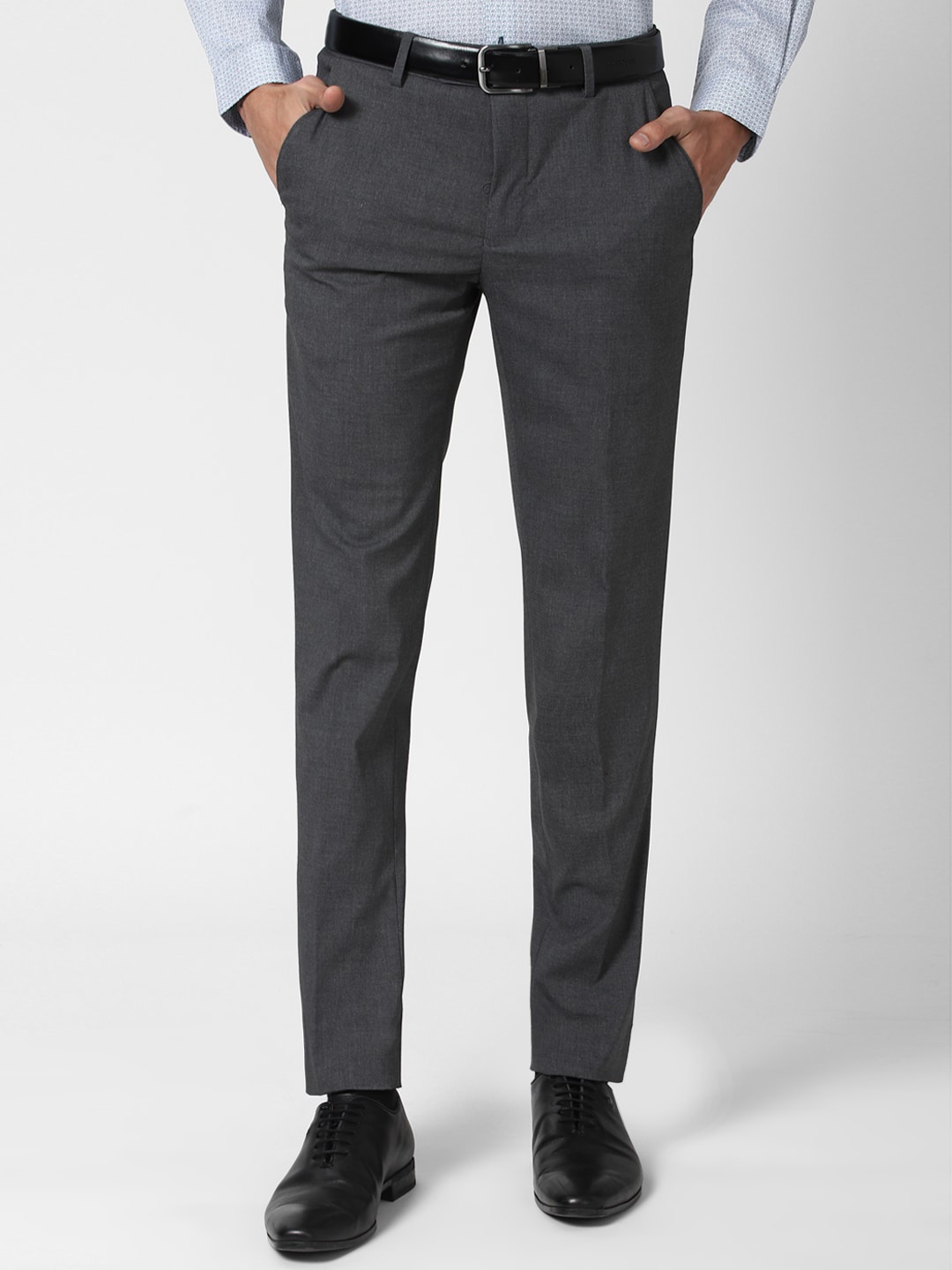 

Peter England Men Grey Slim Fit Trousers