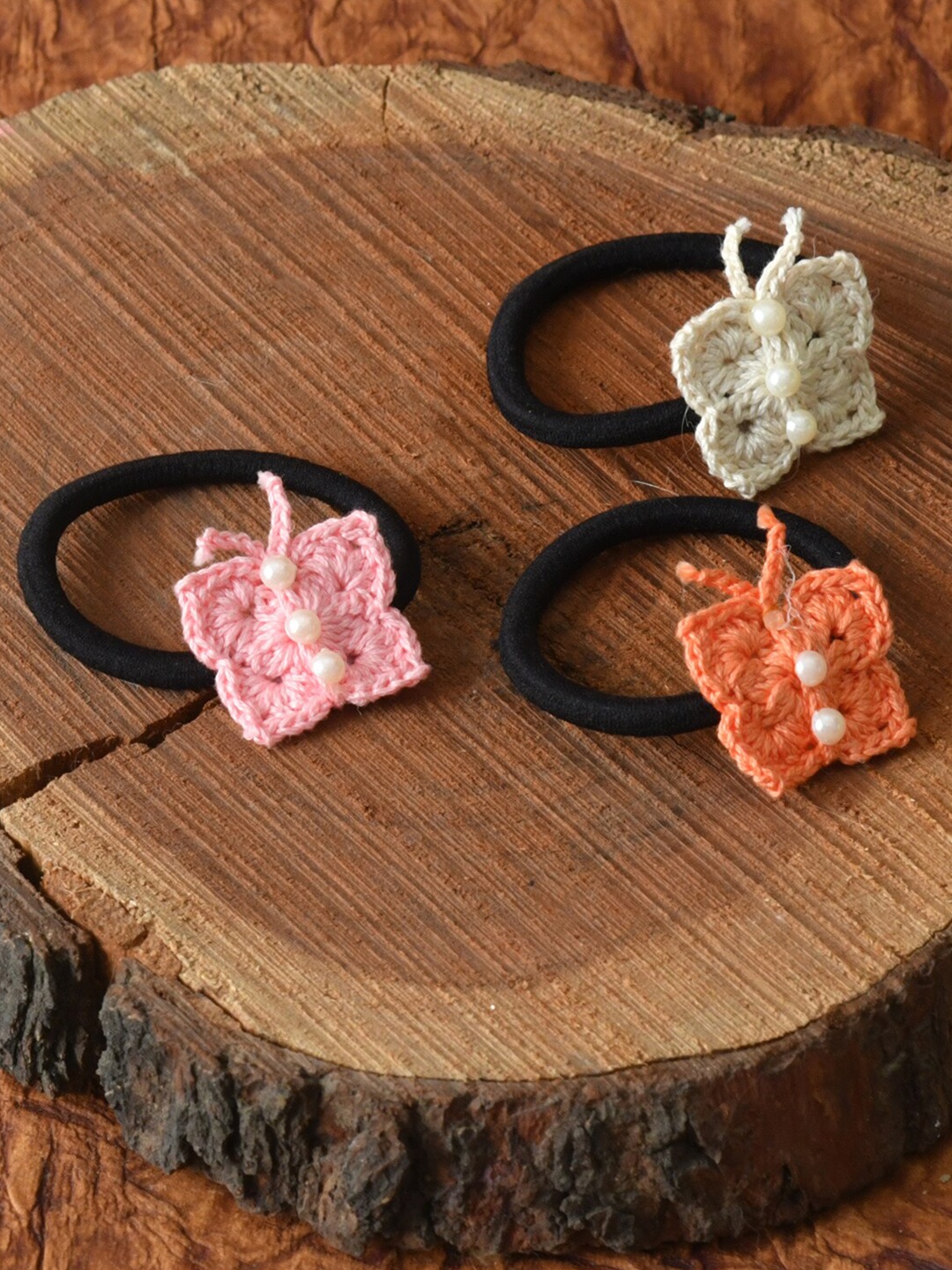 

FUNKRAFTS Girls Set of 3 White & Orange Ponytail Holders