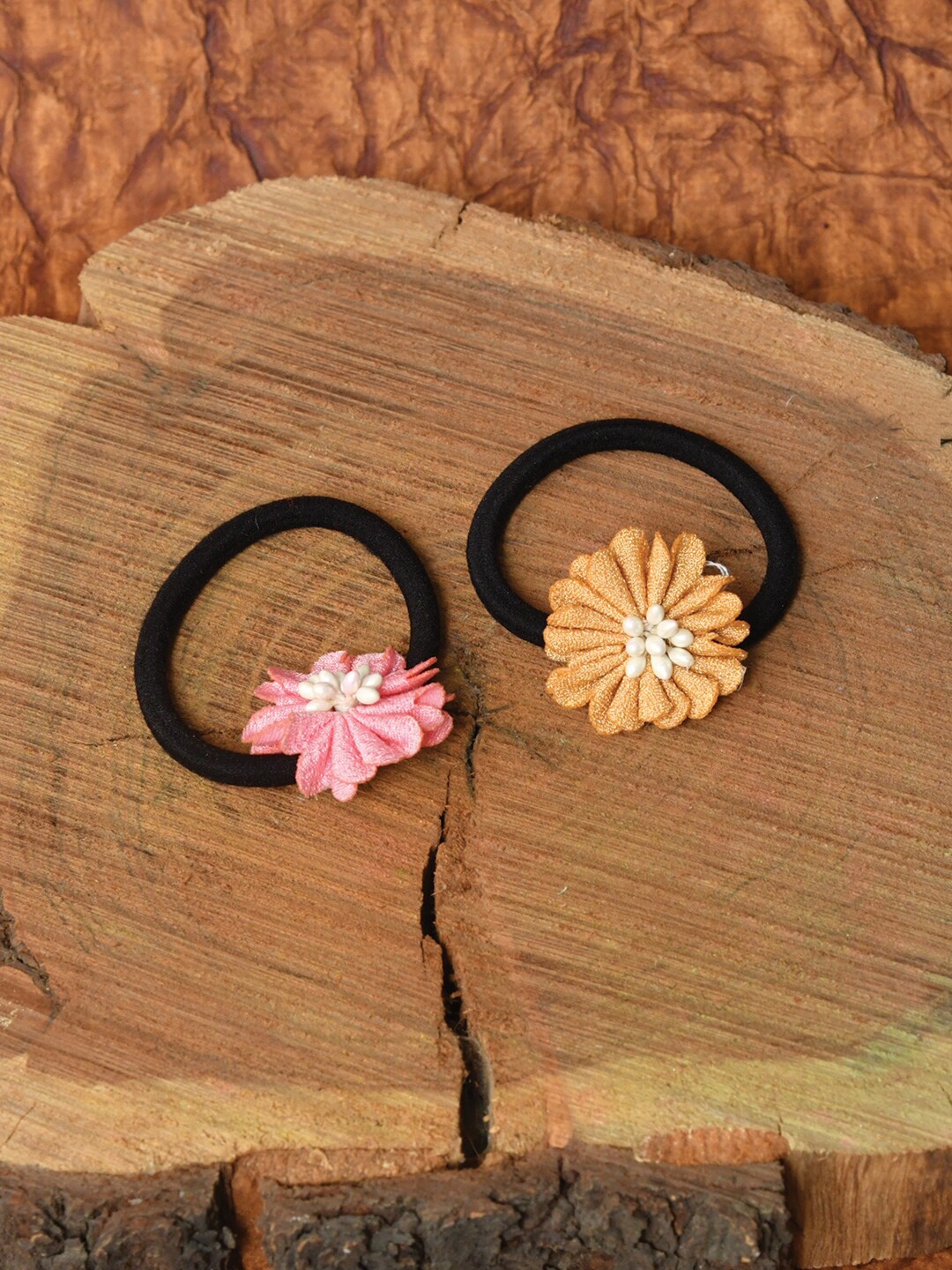 

FUNKRAFTS Girls Pink & Beige Set of 2 Ponytail Holders