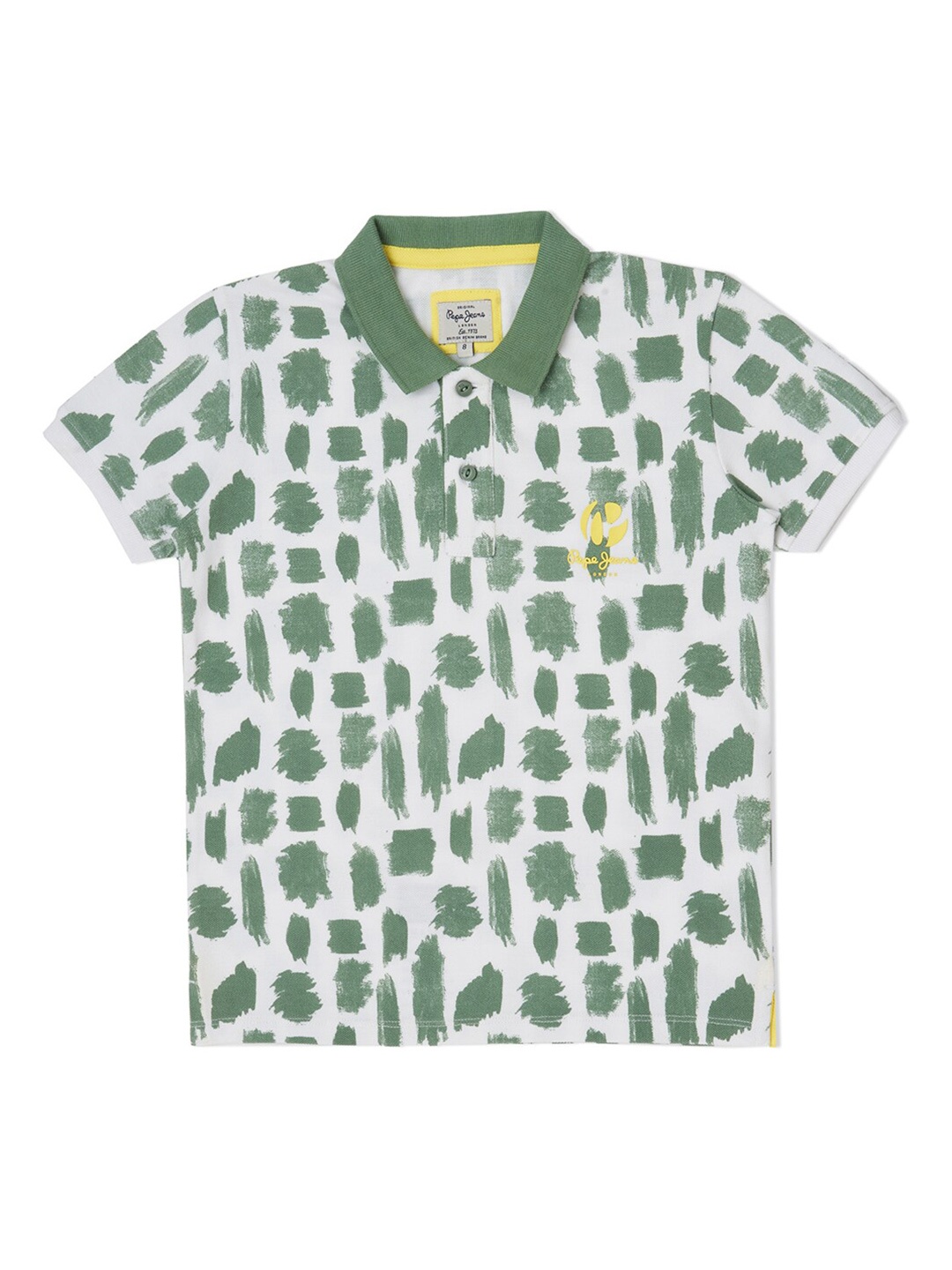

Pepe Jeans Boys White & Green Printed Polo Collar Pure Cotton T-shirt