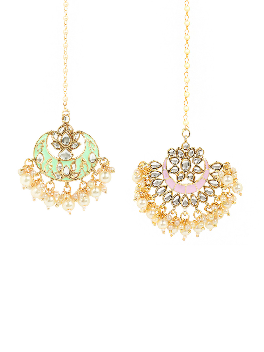 

Yellow Chimes Set Of 2 Gold-Plated Kundan Studded Maangtika