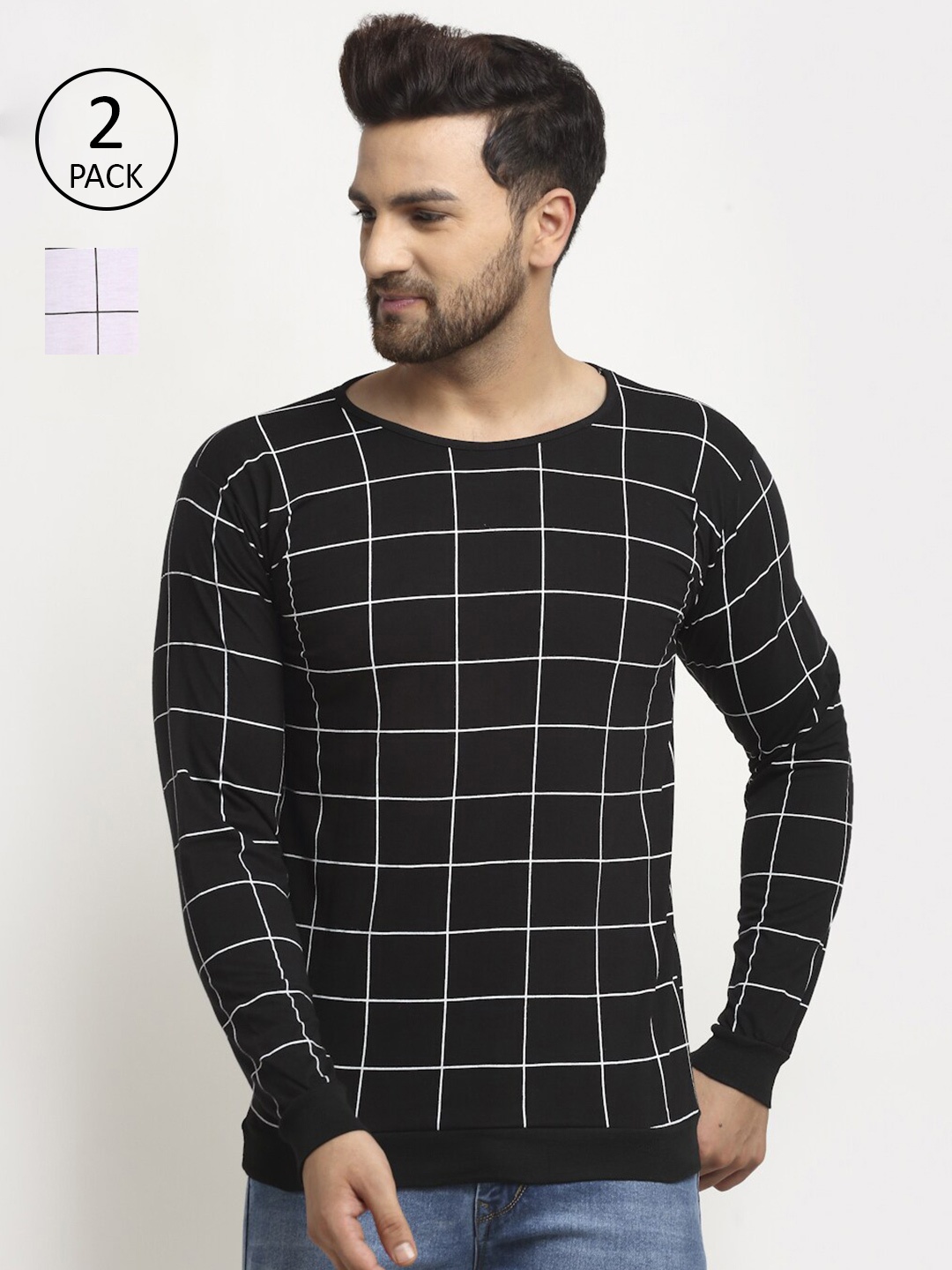 

MACK JONNEY Men Pack of 2 Black & White Checked T-shirts
