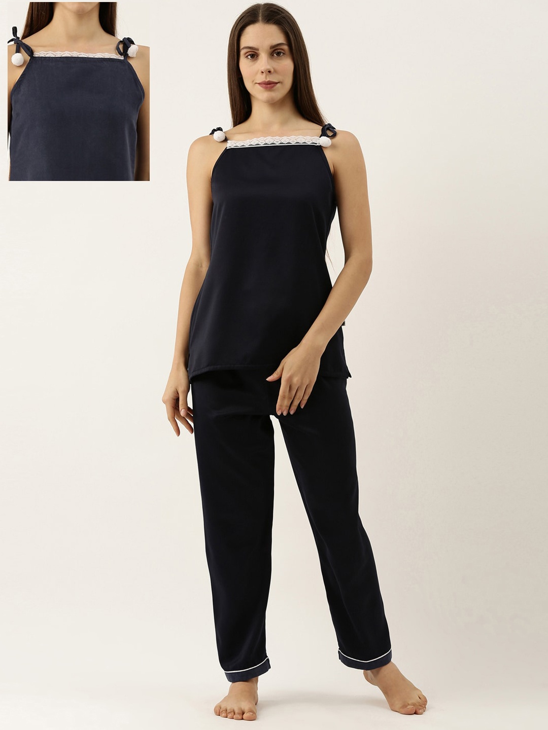 

Bannos Swagger Women Navy Blue & White Reversible Night suit
