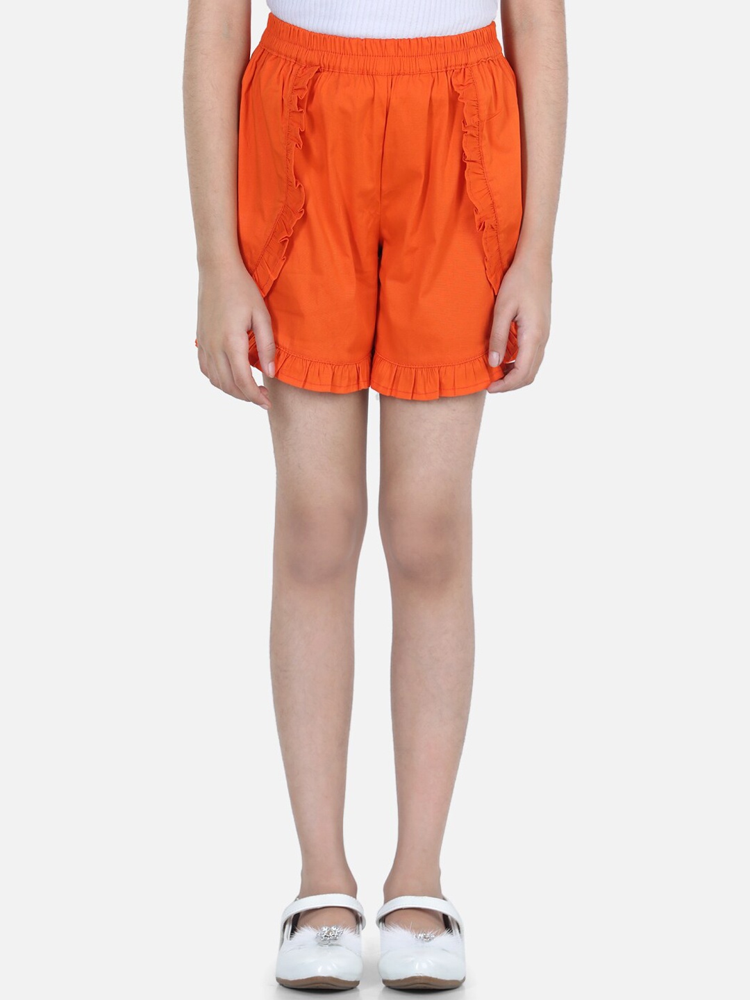 

Cutiekins Girls Orange Solid Cotton Shorts