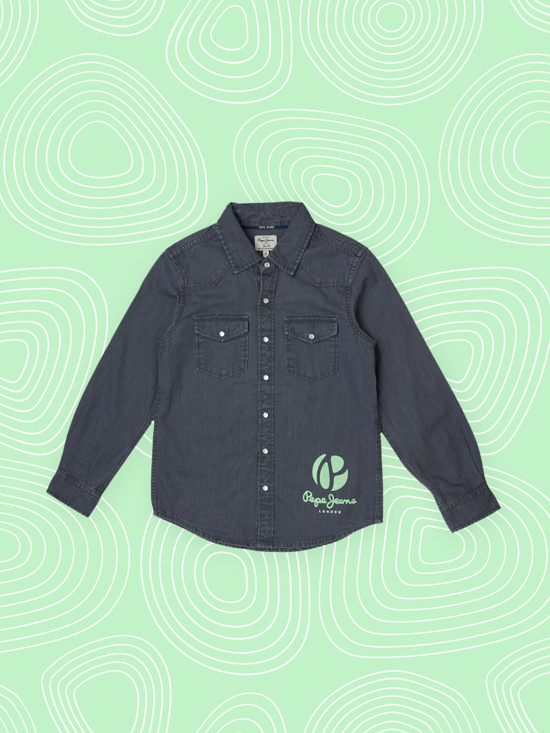 

Pepe Jeans Boys Black & Green Printed Pure Cotton Casual Shirt