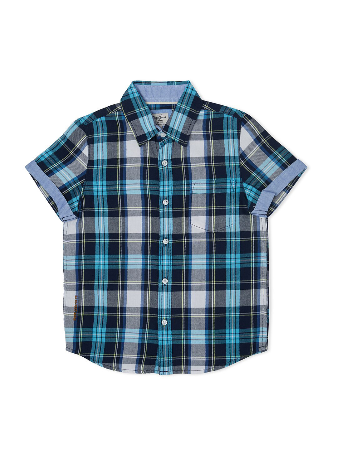 

Pepe Jeans Boys Blue & White Checked Pure Cotton Casual Shirt