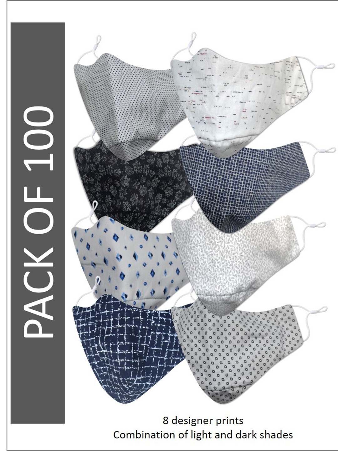 

EL REGALO Men Pack of 100 Printed 3-Ply Reusable Cotton Outdoor Cloth Masks, Multi