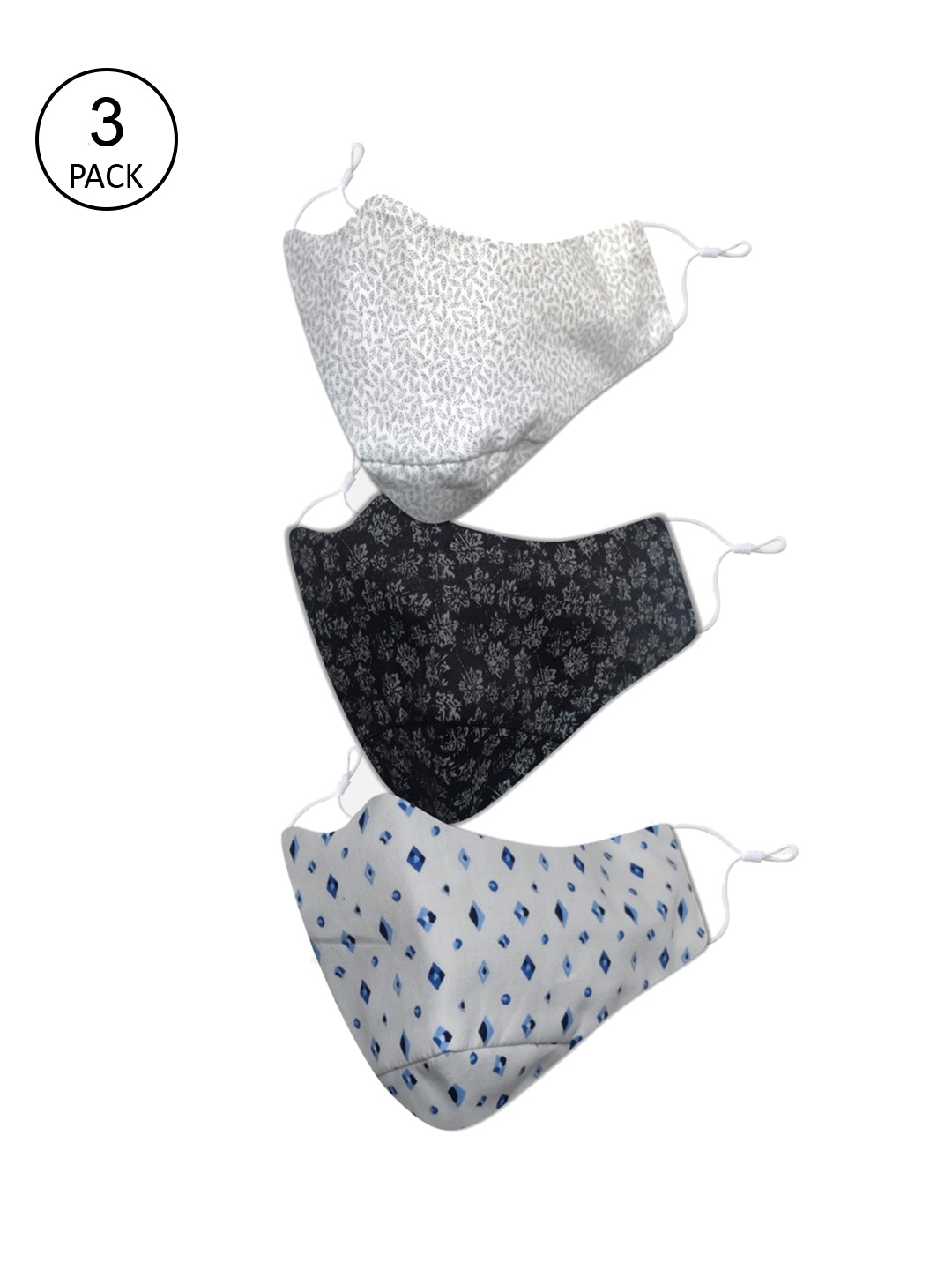 

EL REGALO Men Pack Of 3 Printed 3-Ply Cotton Reusable Protective Outdoor Masks, Black