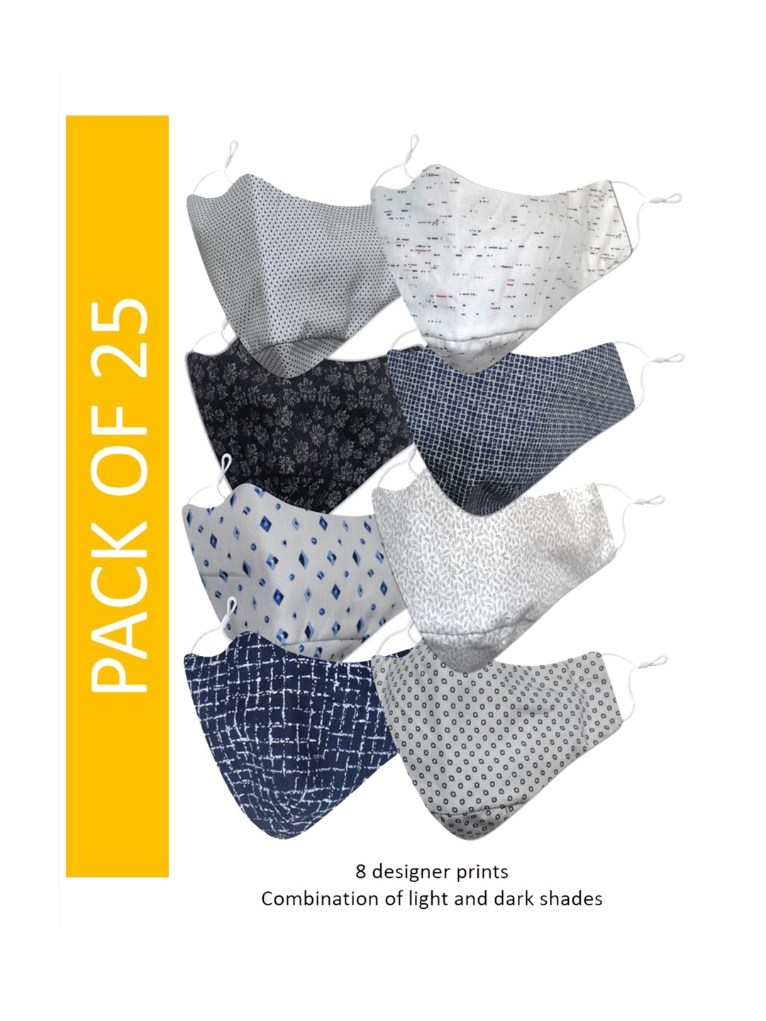 

EL REGALO Men Pack of 25 Printed Cotton 3-Ply Reusable Outdoor Cloth Masks, Black