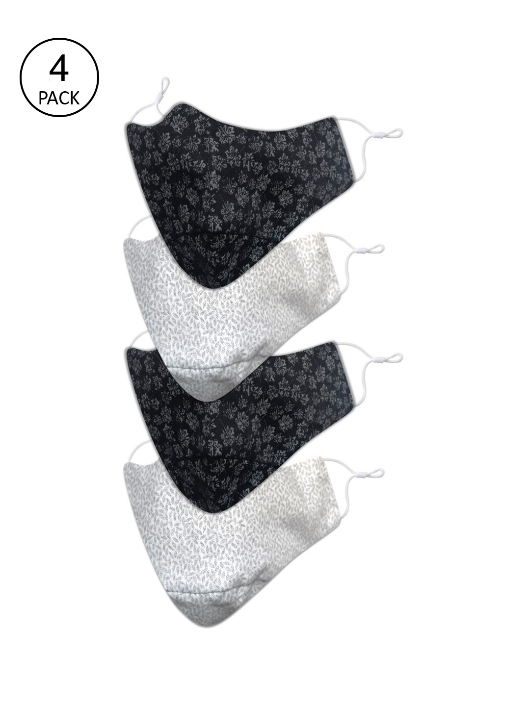 

EL REGALO Men Pack of 4 Printed 3-Ply Reusable Cotton Cloth Masks, Black