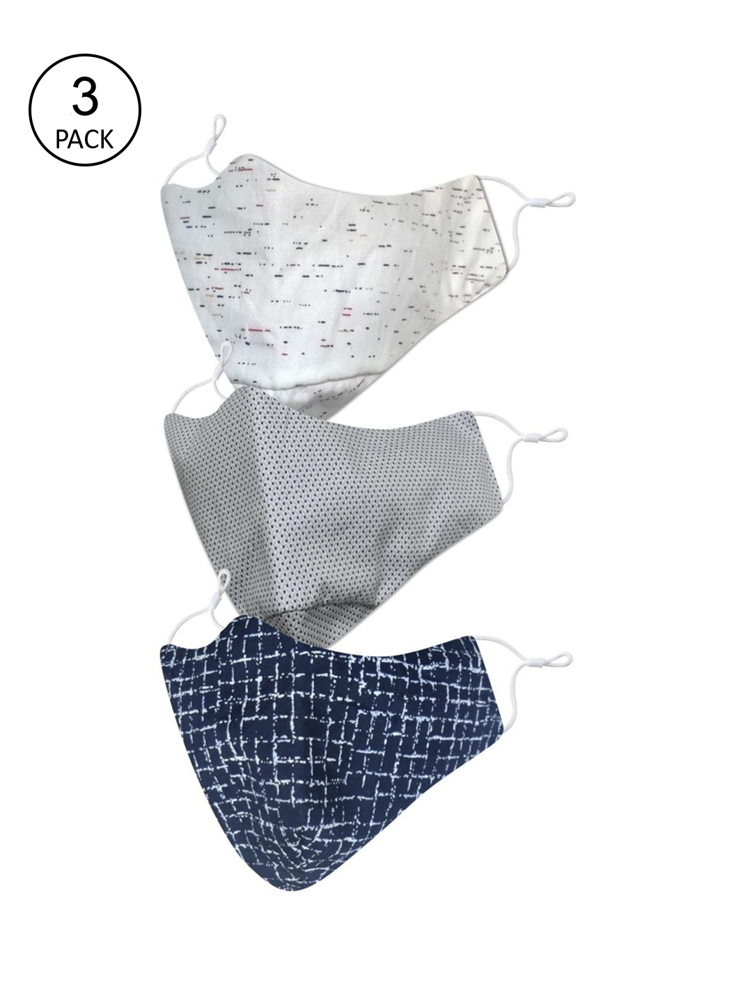 

EL REGALO Men Pack of 3 Printed 3-Ply Cotton Reusable Cloth Masks, White