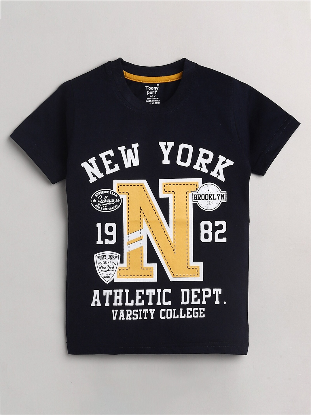 

Toonyport Boys Blue & White Printed Pure Cotton T-shirt