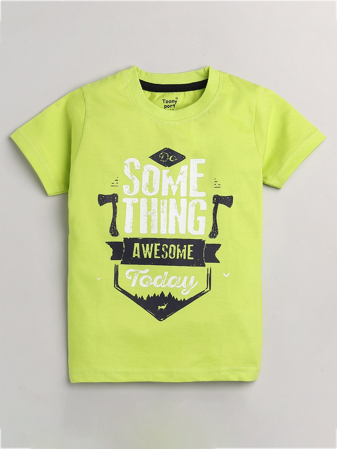 

Toonyport Boys Green & Black Typography Printed Pure Cotton T-shirt