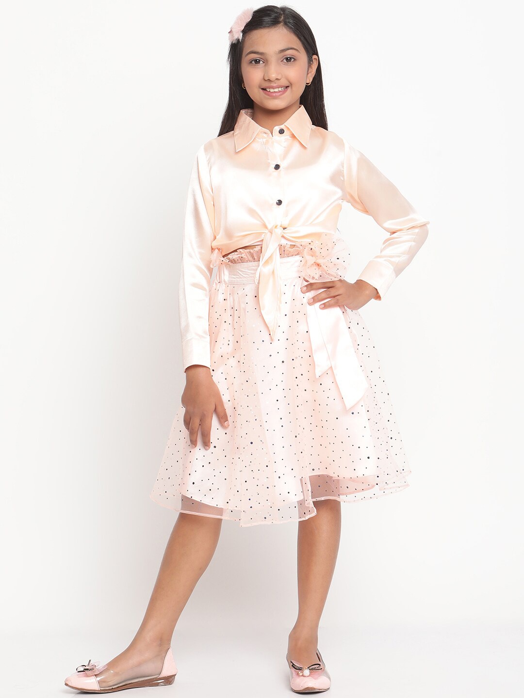 

Stuffie Land Girls Peach-Coloured Top with Skirt