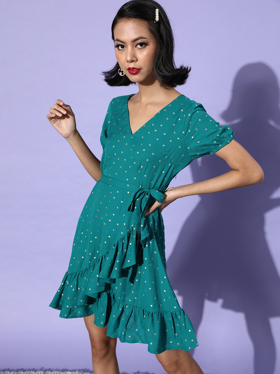 

DressBerry Women Tranquil Teal Geometric Wrap It Up Dress