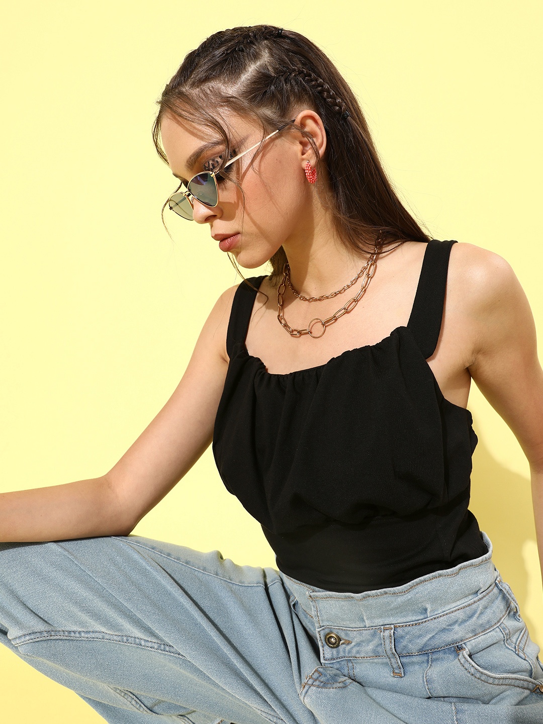 

DressBerry Women Stylish Black Solid Bustier Top