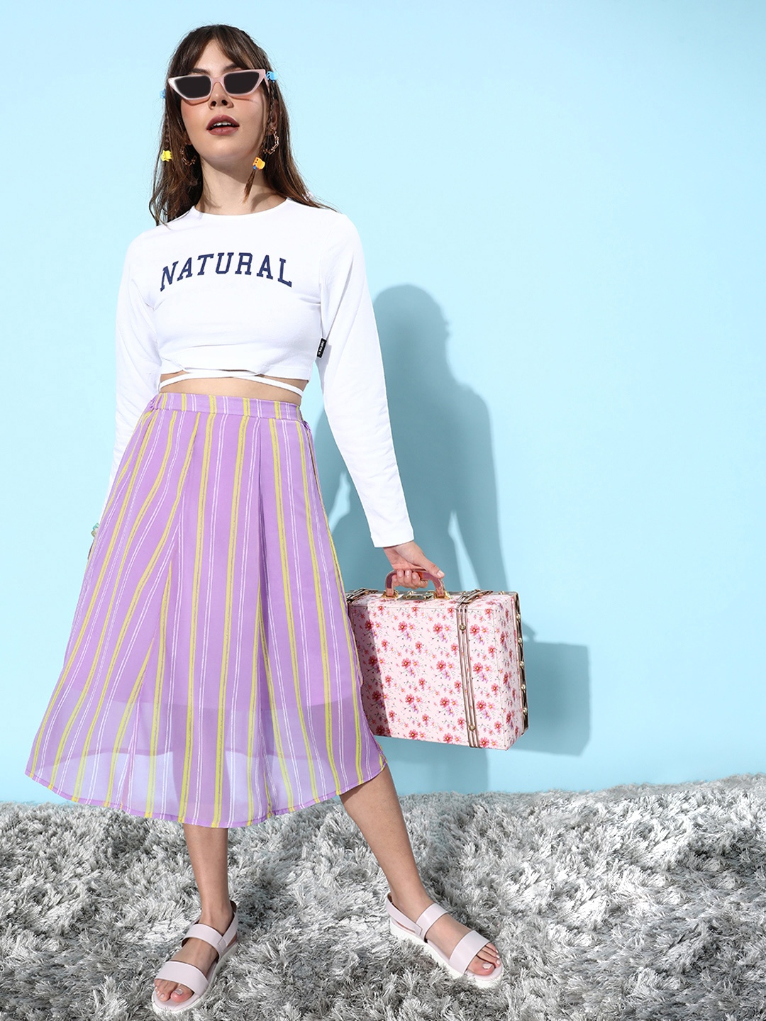 

DressBerry Lavender & Yellow Floral Printed Flared Skirt