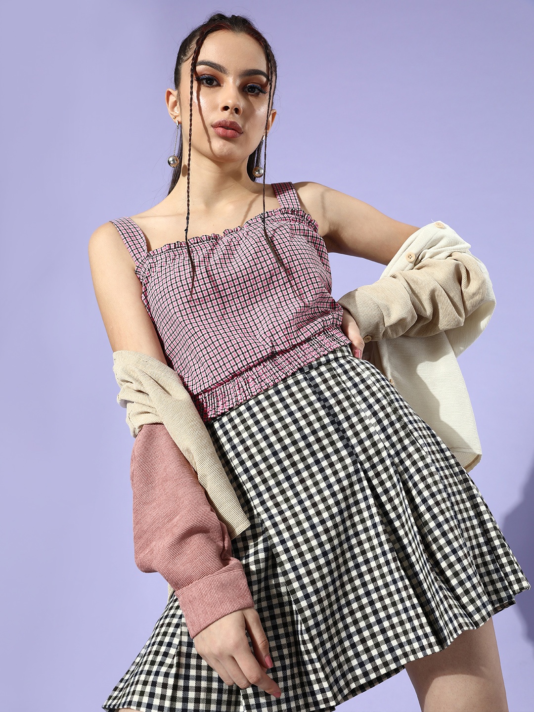 

DressBerry Women Pretty Pink Checked Noughties Spaghetti Top