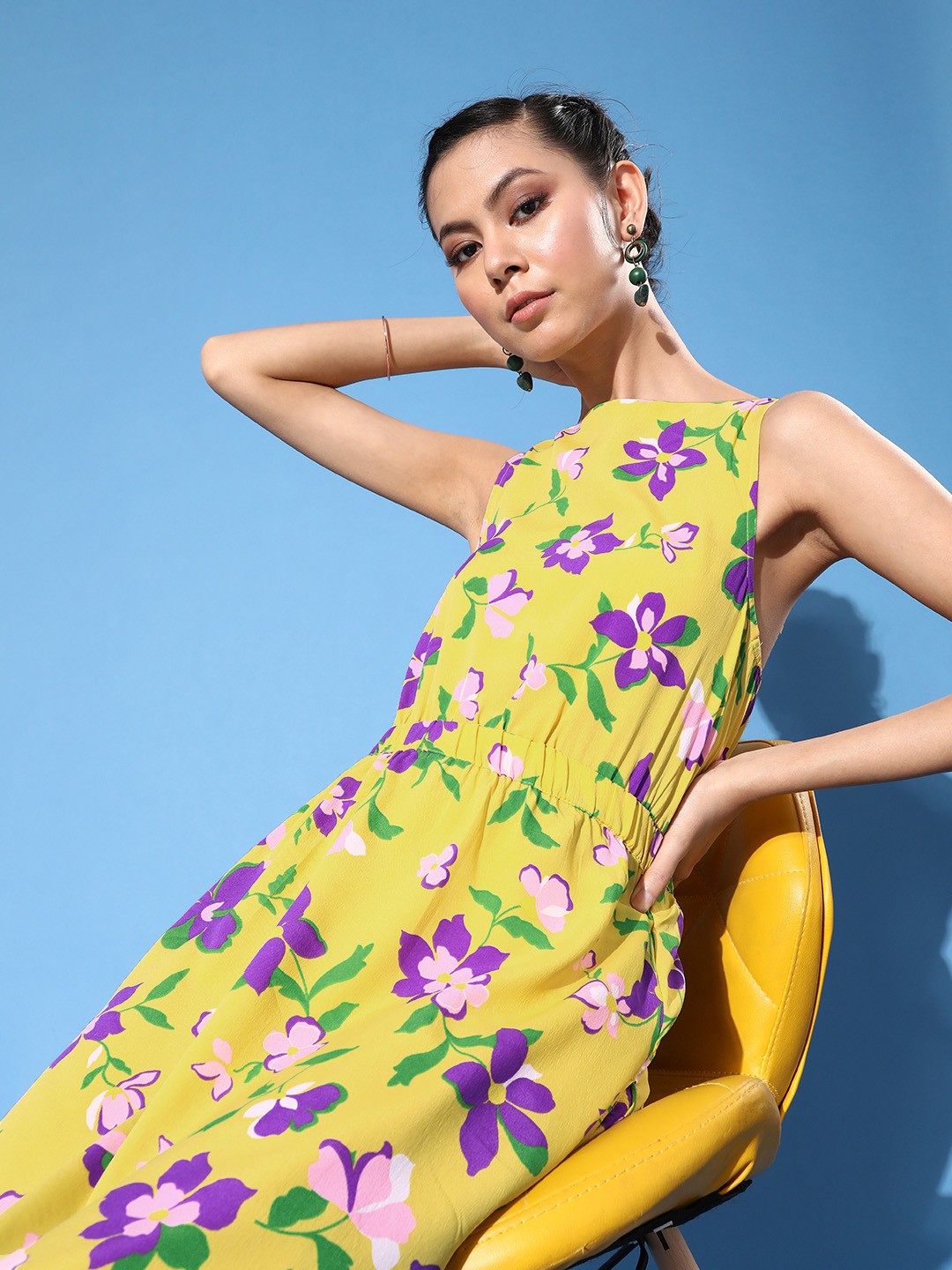 

DressBerry Women Bright Yellow Floral Sun Dress
