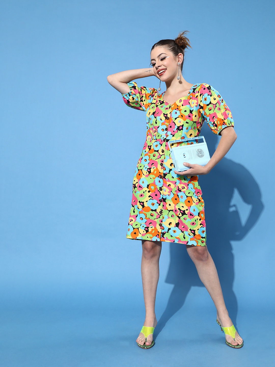 

DressBerry Women Bright Yellow Floral Volume Play Dress