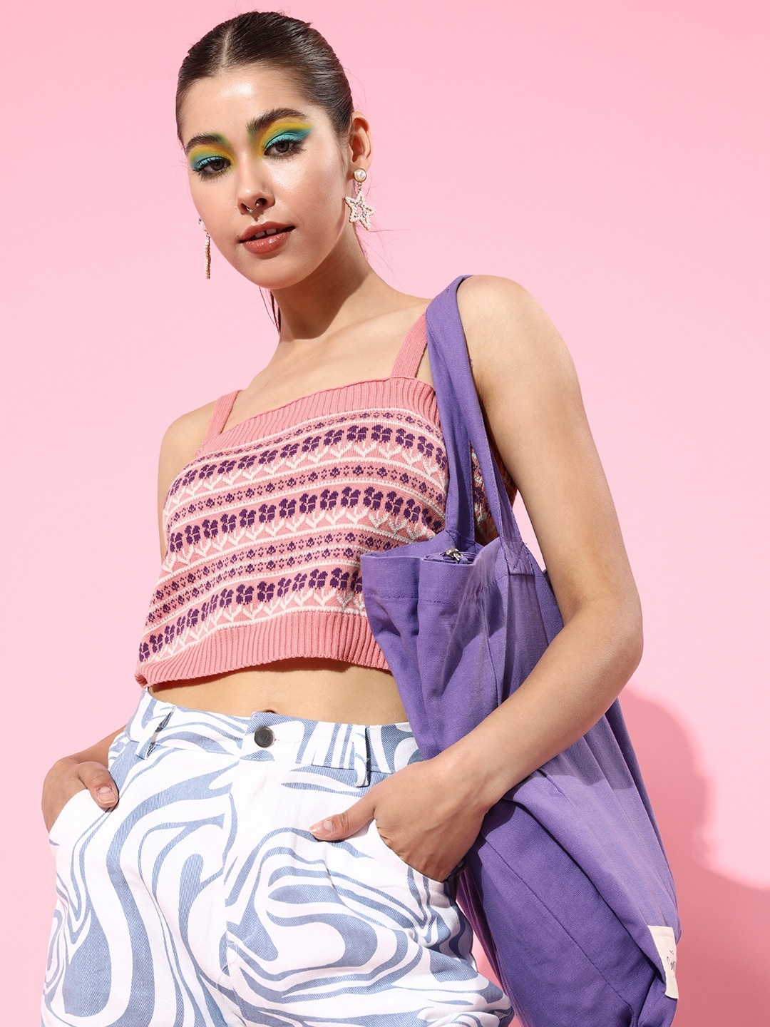 

DressBerry Women Alluring Rose Ethnic Motifs Bra Top and Vest