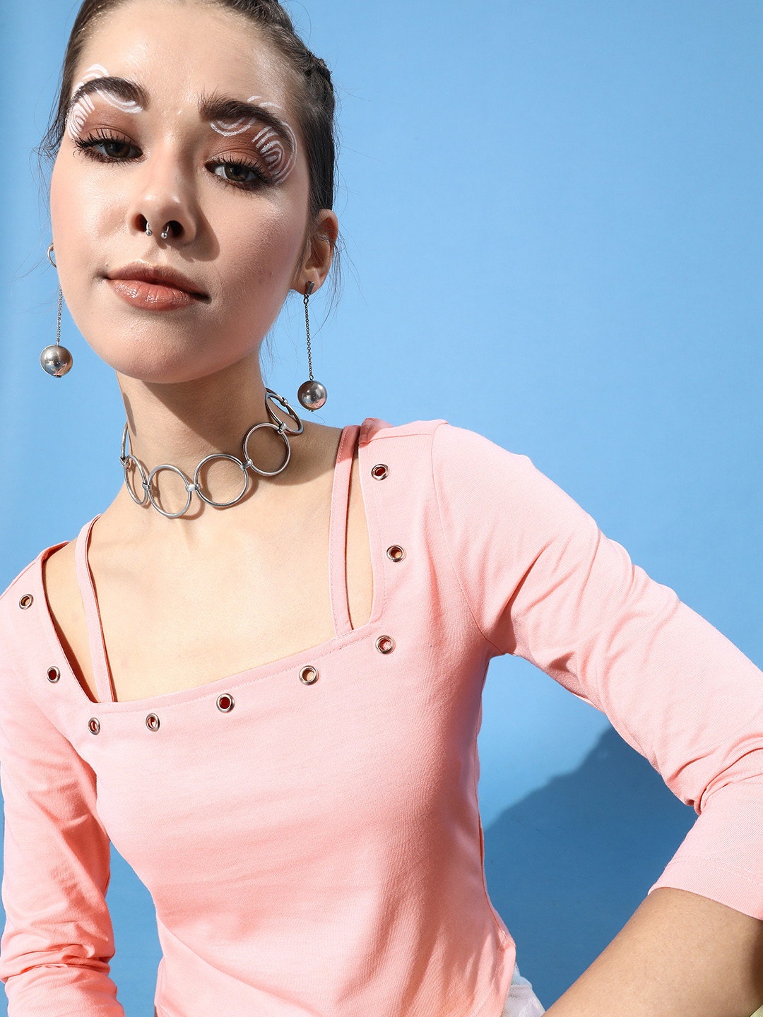 

4WRD by Dressberry Women Pretty Pink Solid Cut Out Top