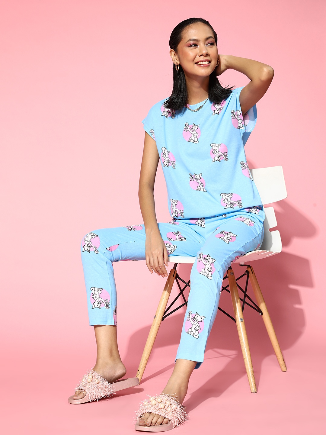 

Cartoon Network by Dressberry Women Blue Tom & Jerry Sleep Staple Night Suit
