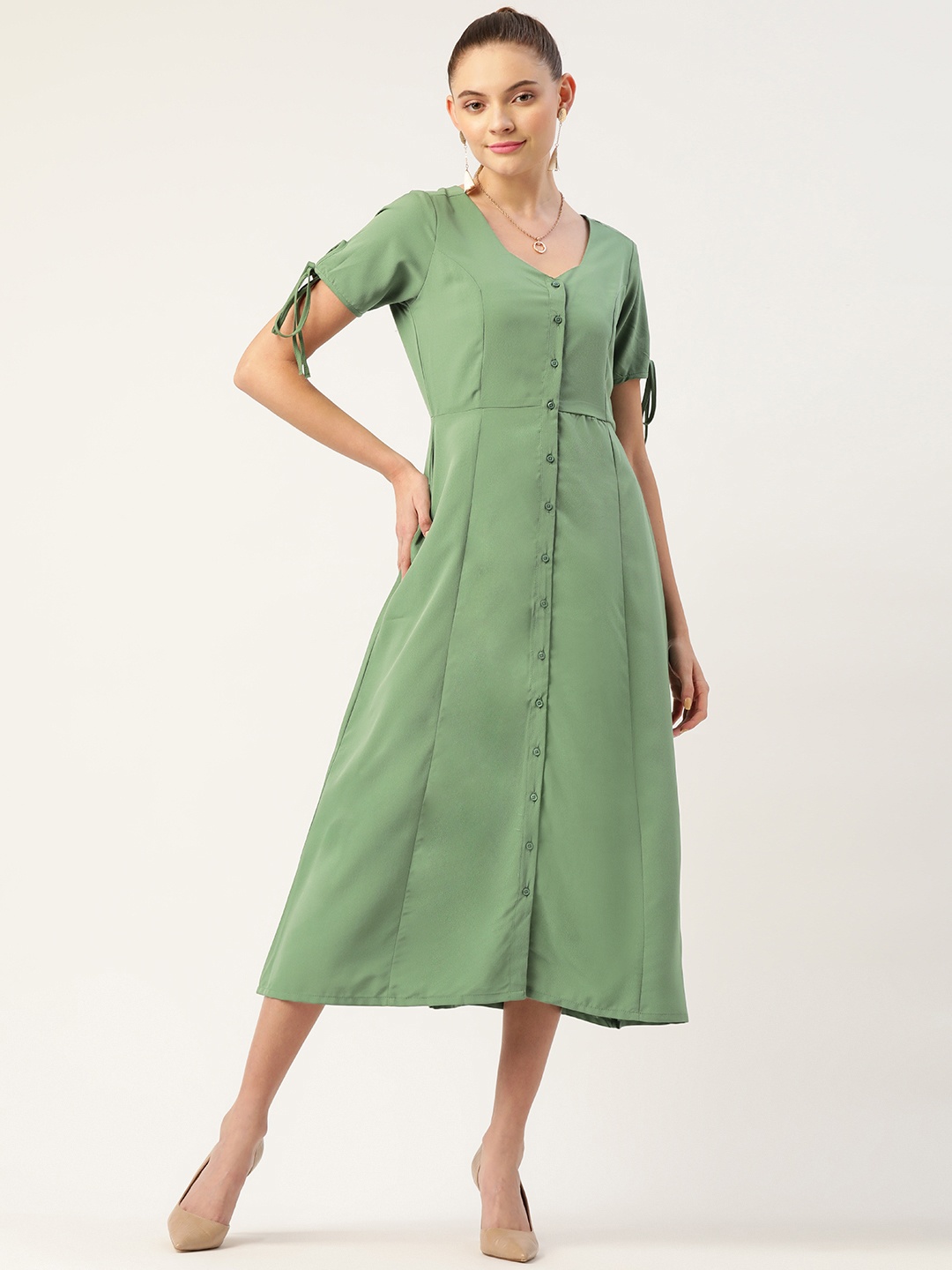 

DressBerry Olive Green Shirt Midi Dress