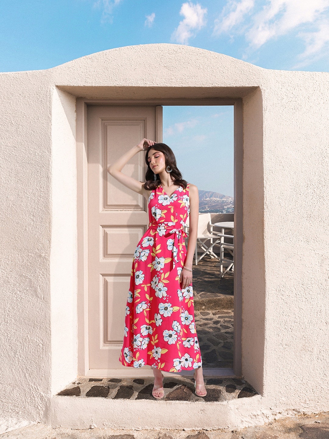 

DressBerry Women Pink Floral Belted Details Dress