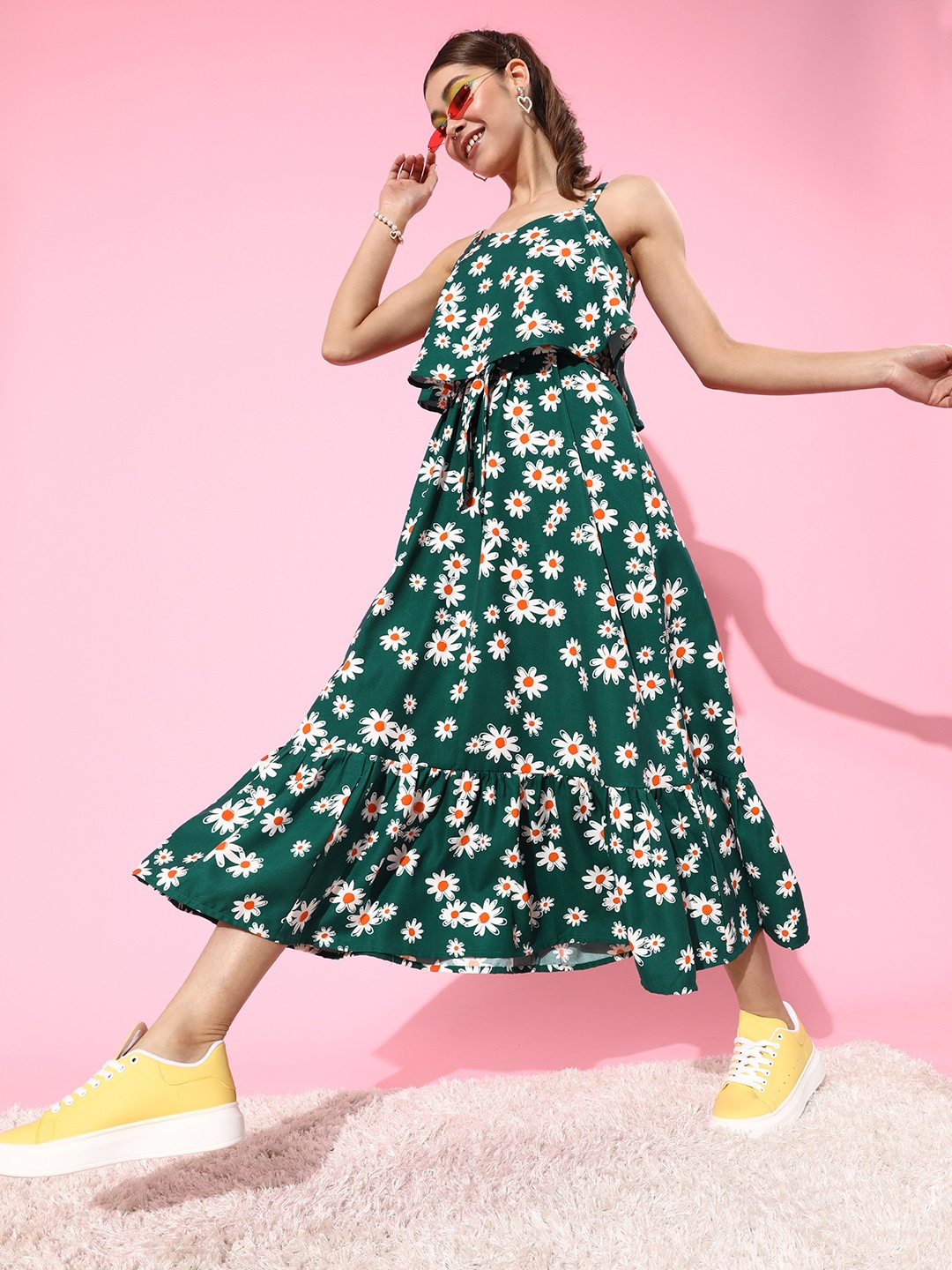 

DressBerry Women Gorgeous Green Floral Sun Dress