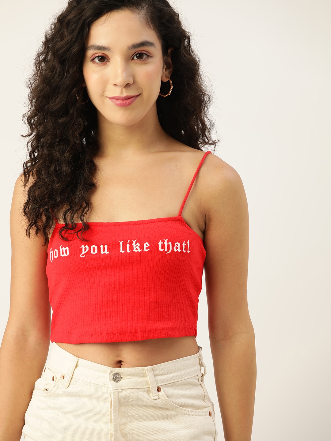

DressBerry Red & White Embroidered Crop Top