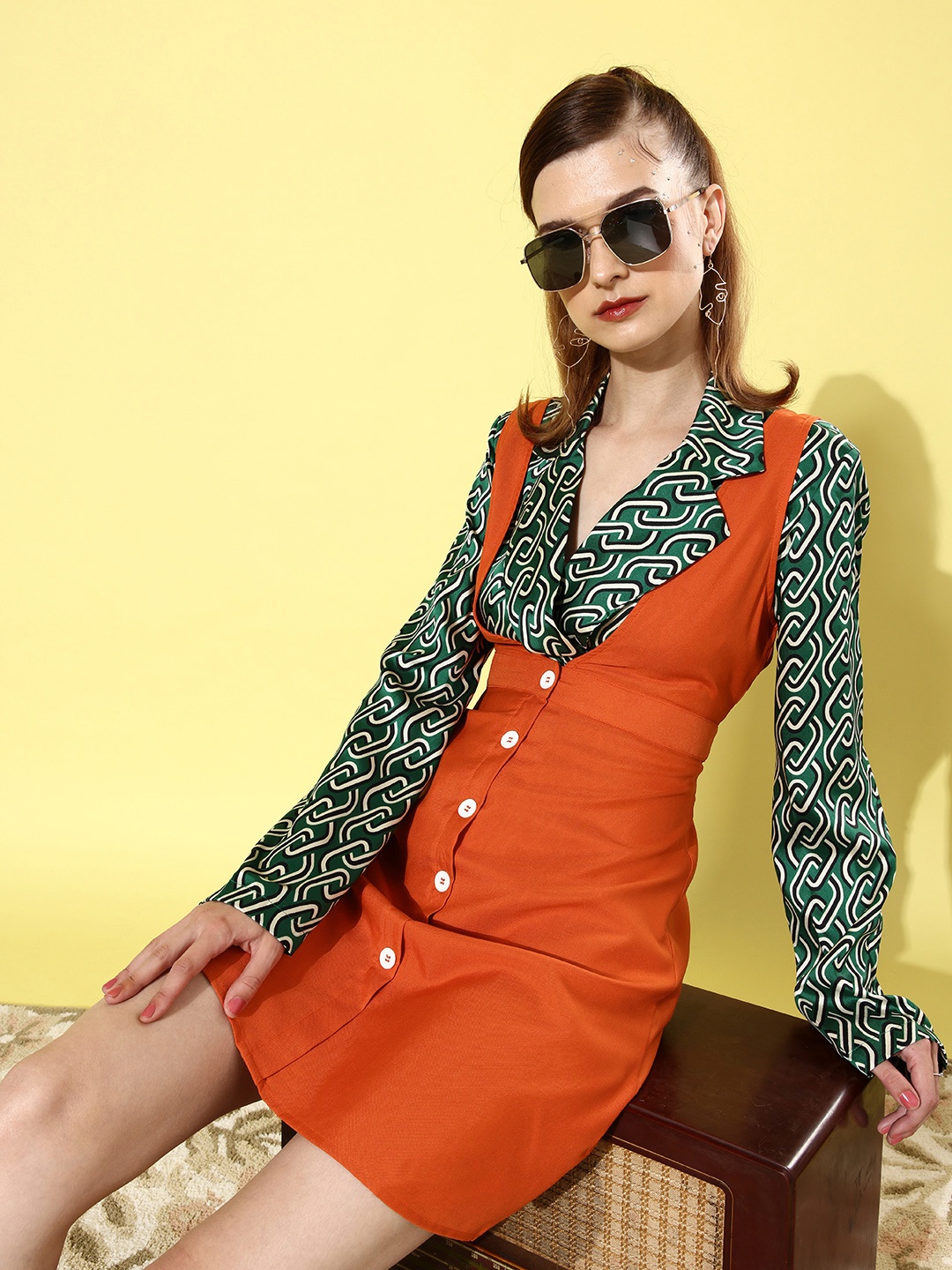 

DressBerry Women Rust Solid Roman Column Dress