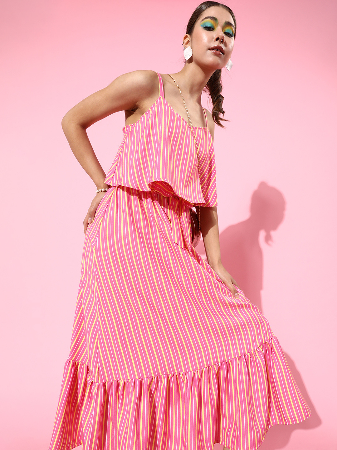 

DressBerry Women Pretty Pink Striped A-Line Sun Dress