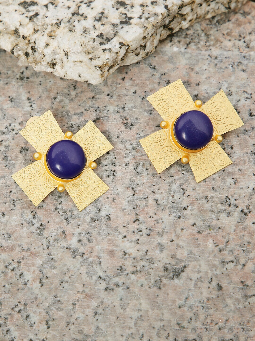 

XAGO Gold-Plated & Blue Geometric Drop Earrings