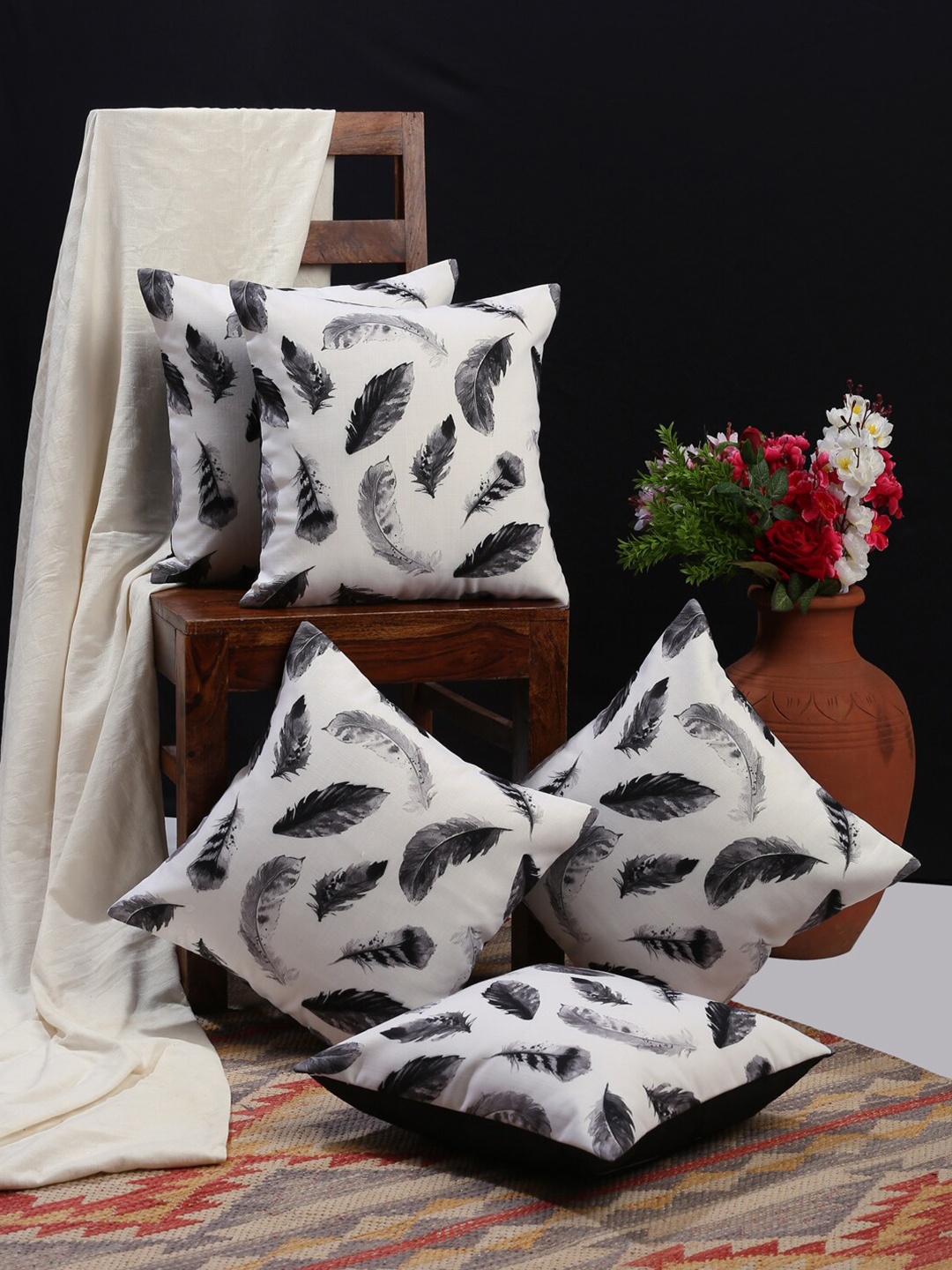 

HOSTA HOMES Black & White Set of 5 Cotton Quirky Square Cushion Covers