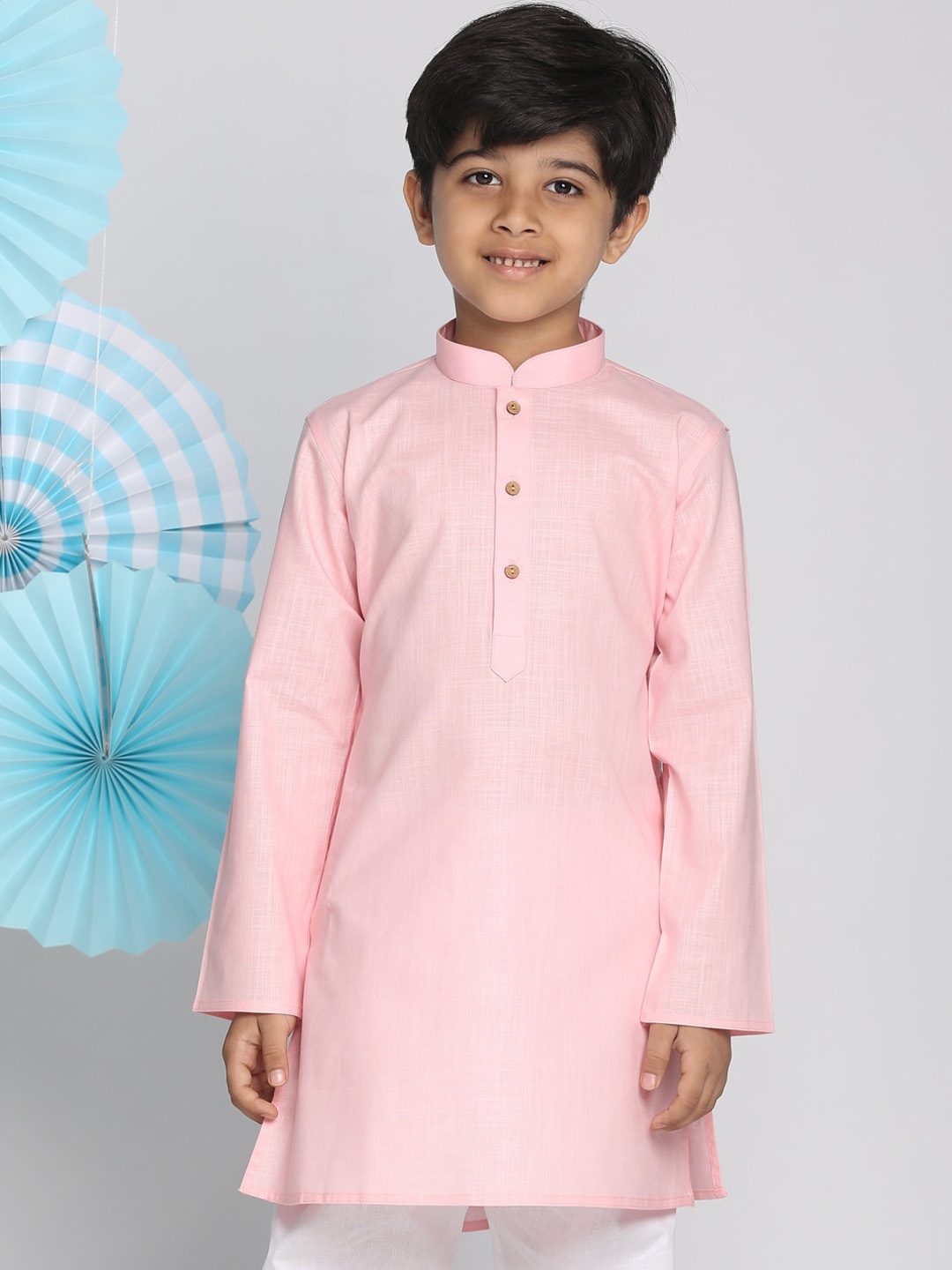 

VASTRAMAY Boys Pink Thread Work Kurta