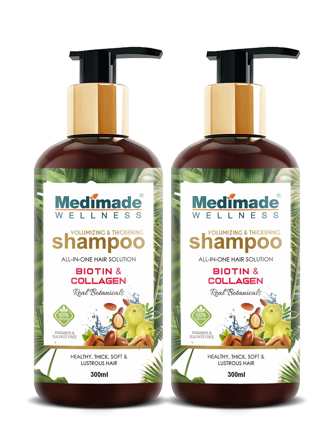 

Medimade Set of 2 Volumizing & Thickening Shampoo with Biotin & Collagen - 300 ml Each, White