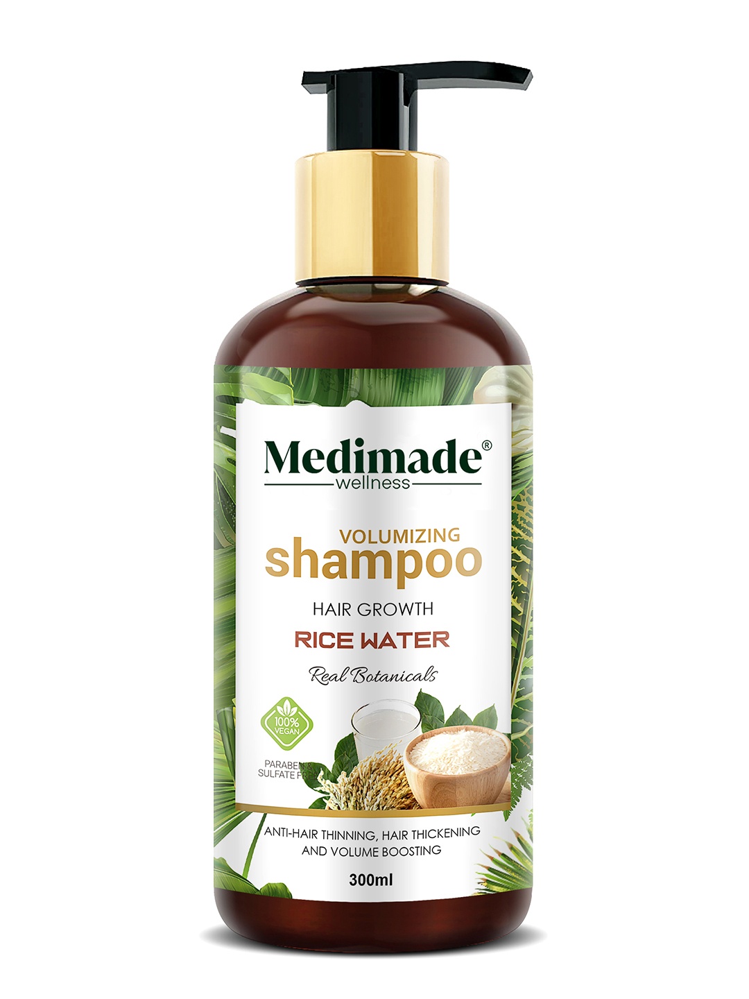 

Medimade Volumizing Rice Water Shampoo for Hair Growth 300 ml, White