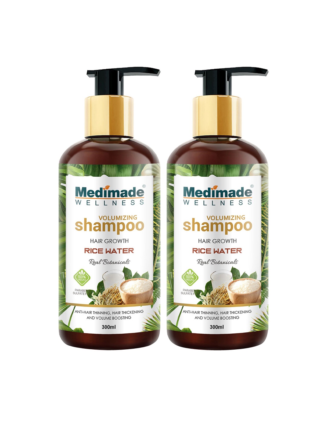 

Medimade Set of 2 Volumizing Rice Water Shampoo for Hair Growth - 300 ml each, White