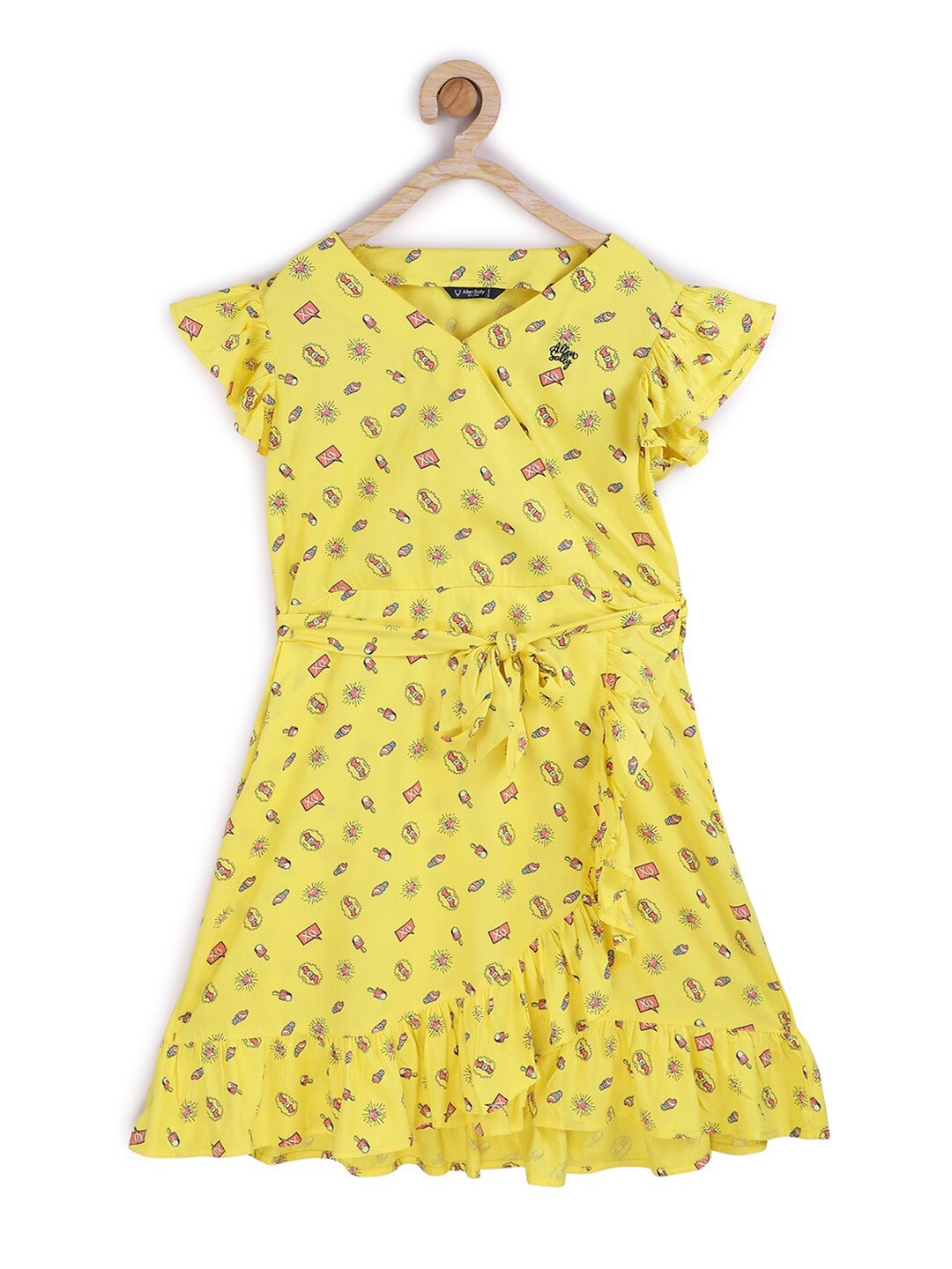 

Allen Solly Junior Girls Yellow Printed Wrap Dress
