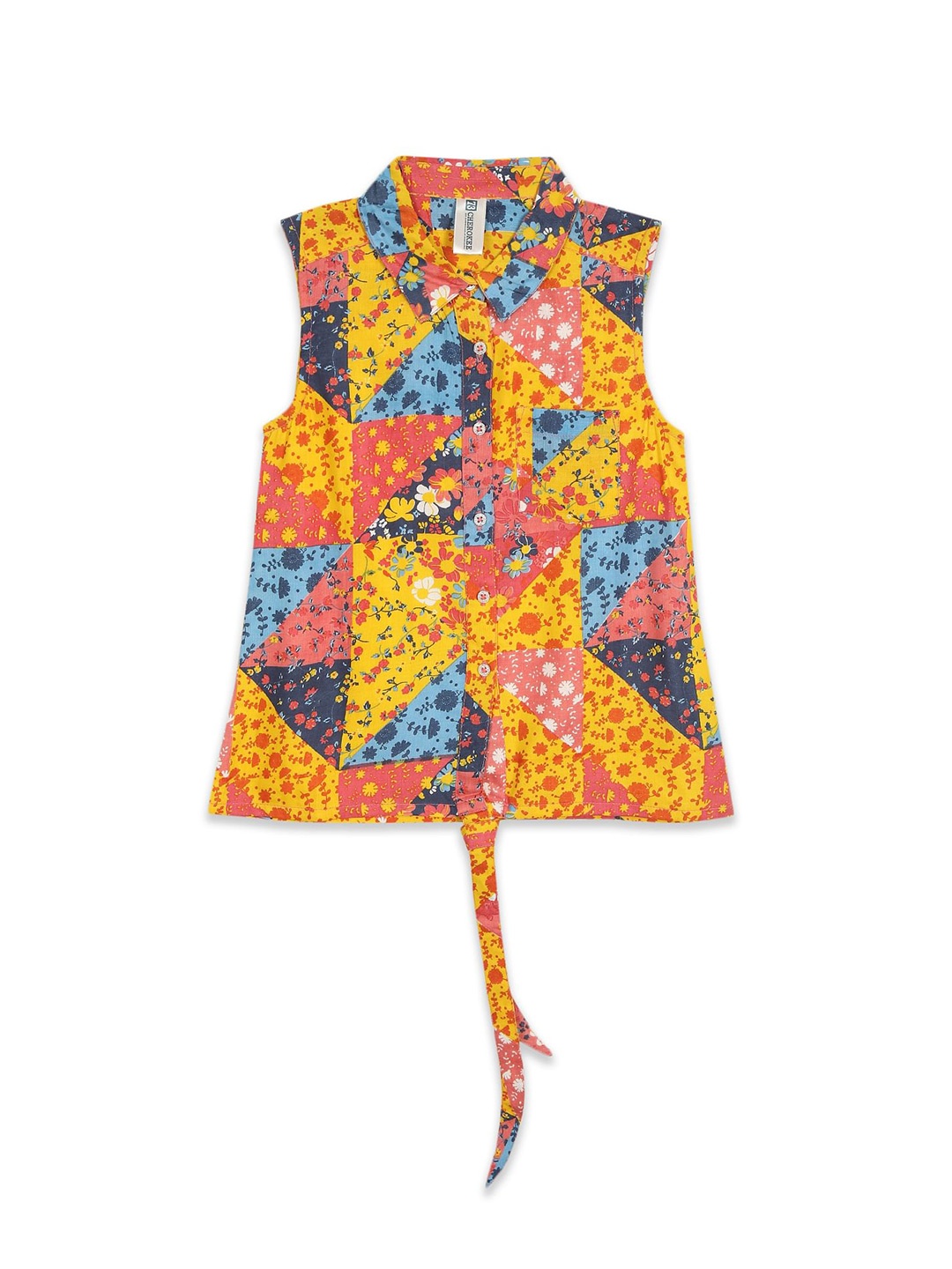 

Cherokee Girls Multicoloured Floral Print Mandarin Collar Top, Multi