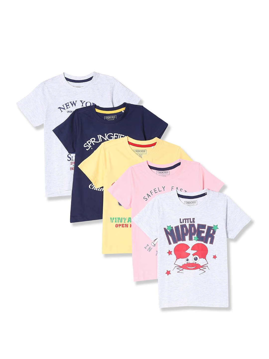 

Cherokee Boys Pack Of 5 Multicoloured Typography Printed T-shirt, Multi
