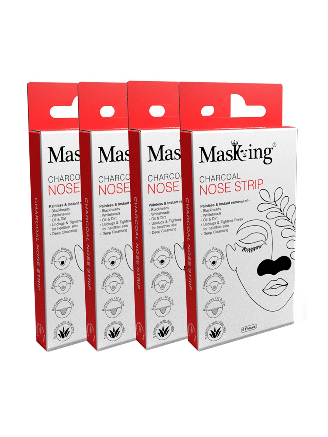

MasKing Set of 4 Charcoal Nose Stripes for Blackheads Removal - 5 Pc per Pack, Black