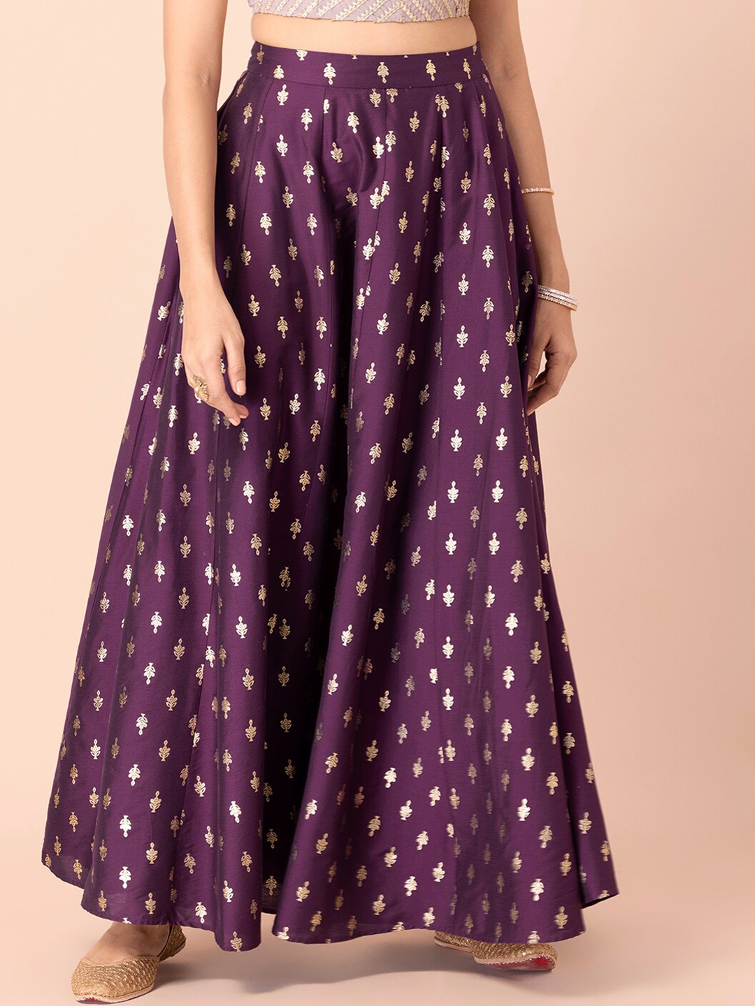 

INDYA Purple Sangria Foil Printed Maxi Skirt