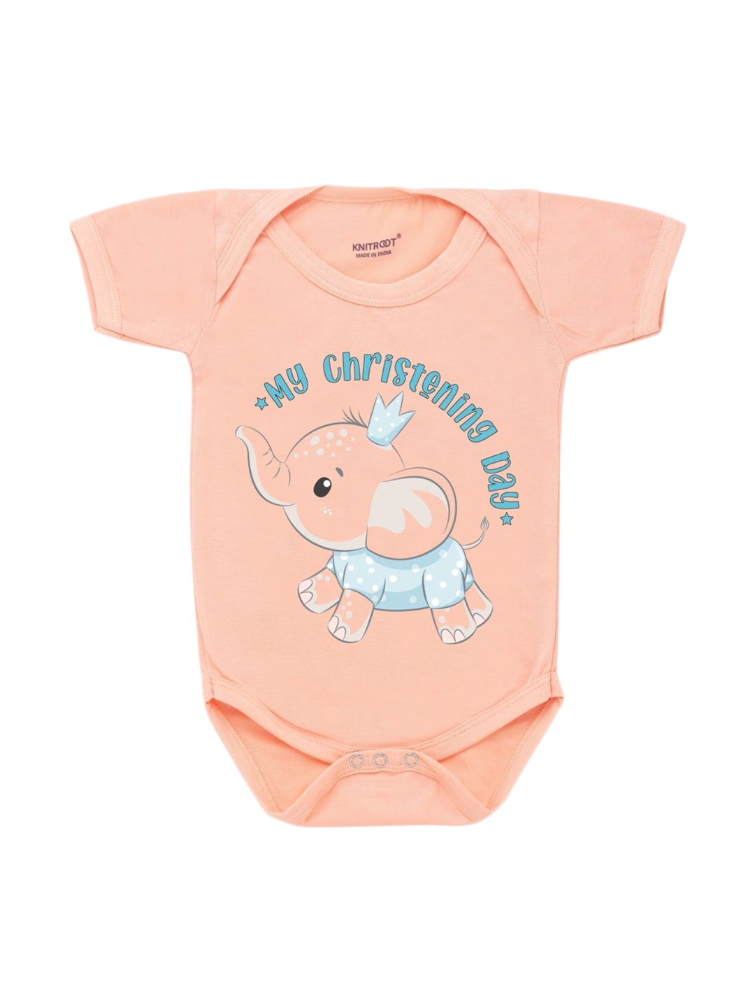 

KNITROOT Kids Peach Colored & Blue Printed Cotton Rompers